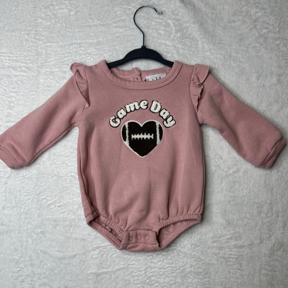Nicole Miller Game Day Bodysuit Baby Girl 3/6M Pink Ruffle Football Graphic